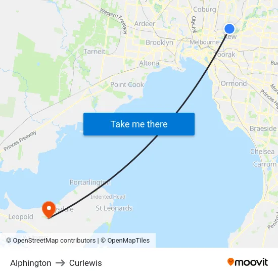 Alphington to Curlewis map