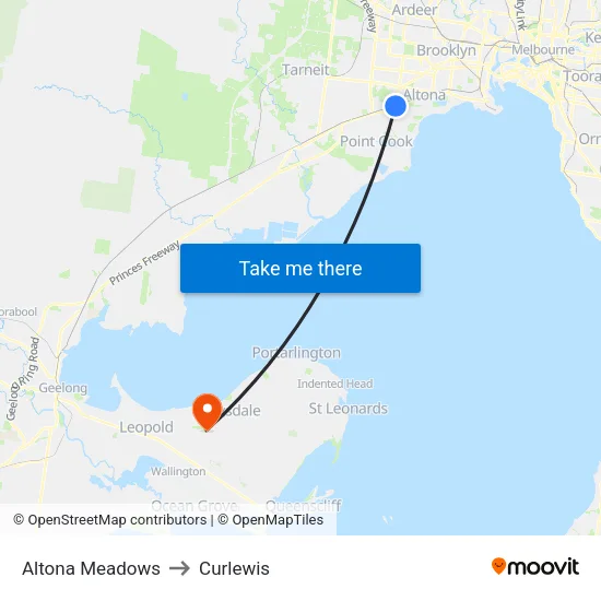 Altona Meadows to Curlewis map