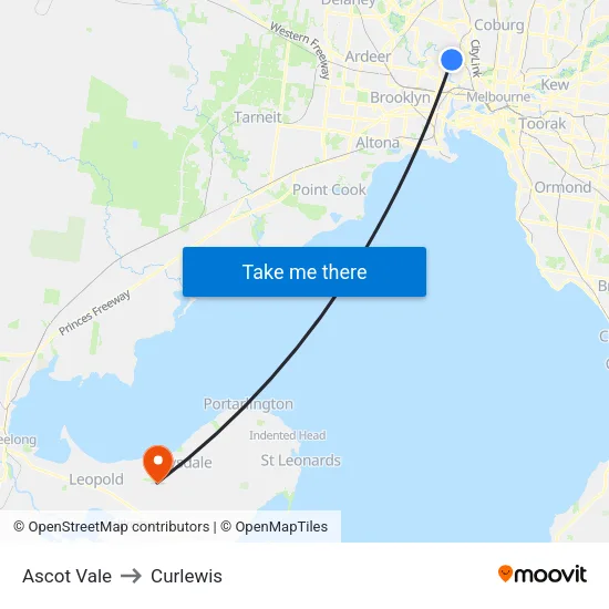 Ascot Vale to Curlewis map