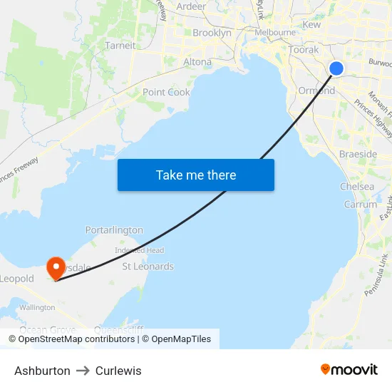 Ashburton to Curlewis map