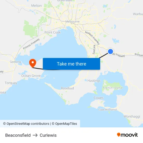Beaconsfield to Curlewis map