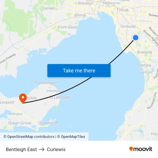 Bentleigh East to Curlewis map