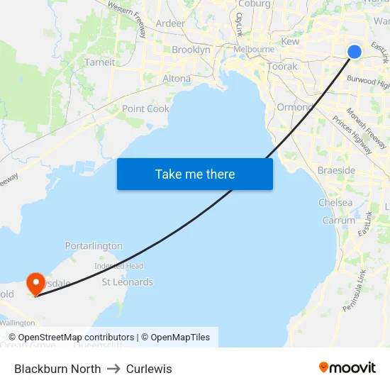 Blackburn North to Curlewis map