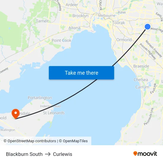 Blackburn South to Curlewis map