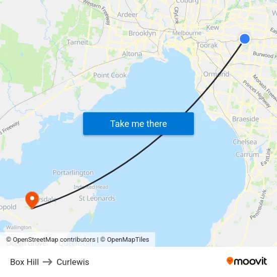 Box Hill to Curlewis map