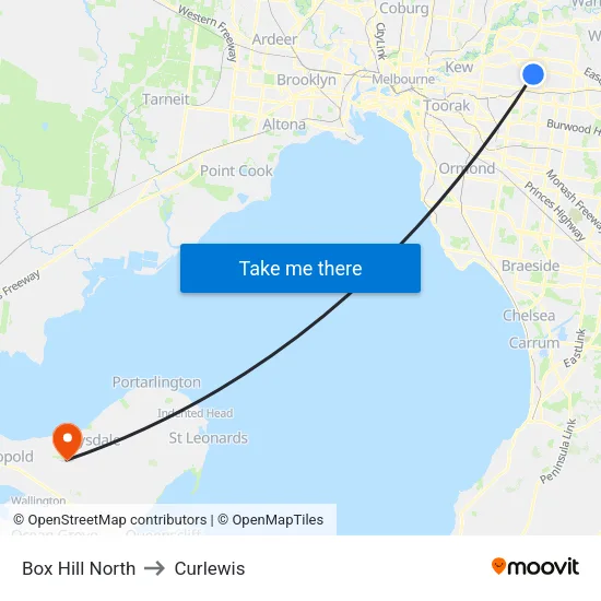 Box Hill North to Curlewis map