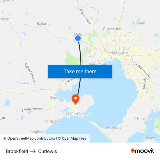 Brookfield to Curlewis map