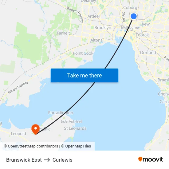 Brunswick East to Curlewis map