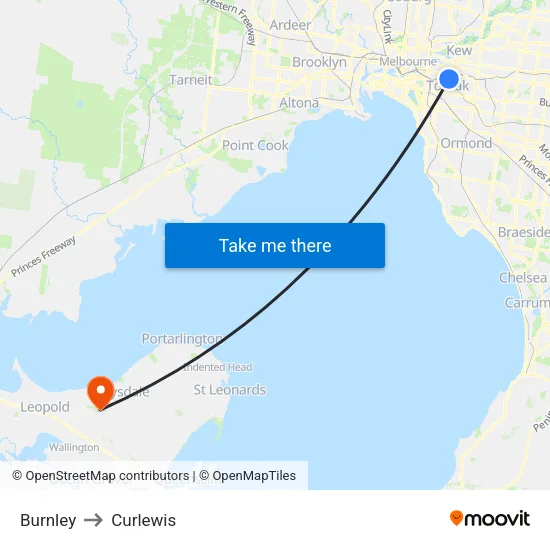 Burnley to Curlewis map