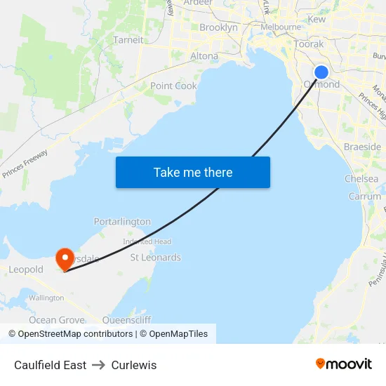 Caulfield East to Curlewis map