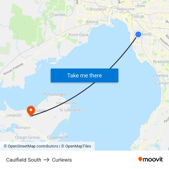 Caulfield South to Curlewis map