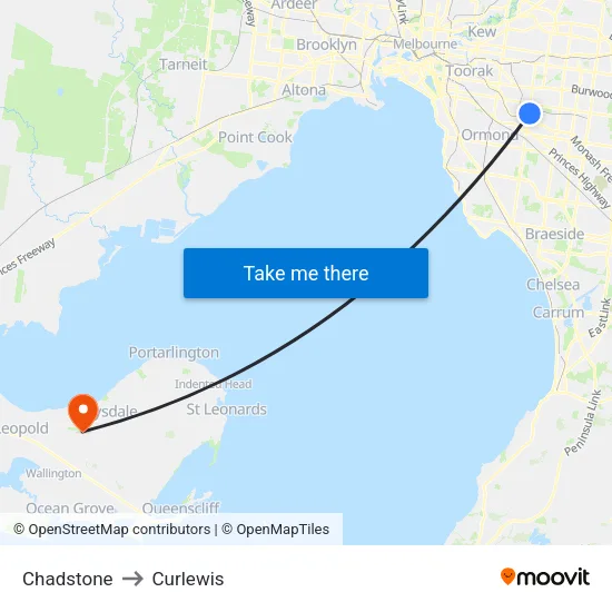 Chadstone to Curlewis map