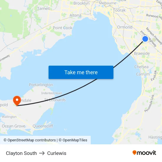 Clayton South to Curlewis map
