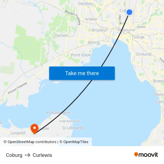 Coburg to Curlewis map