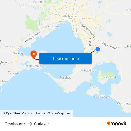 Cranbourne to Curlewis map