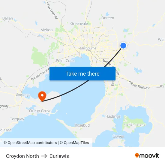 Croydon North to Curlewis map