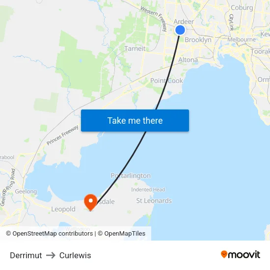 Derrimut to Curlewis map