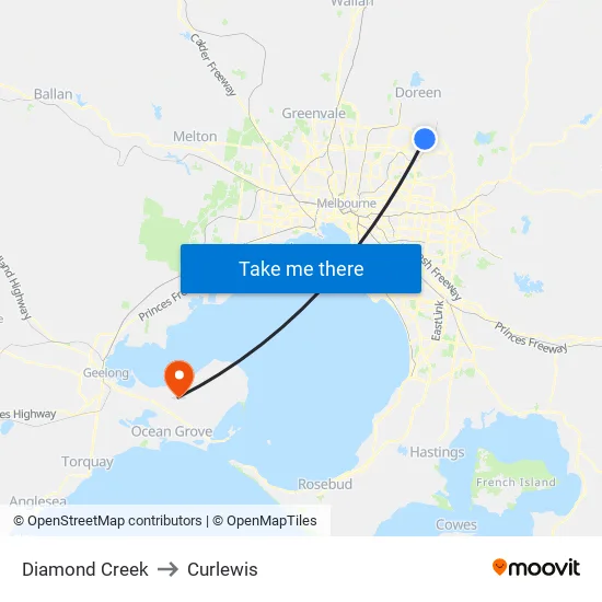 Diamond Creek to Curlewis map