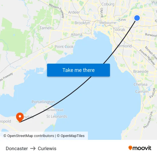 Doncaster to Curlewis map