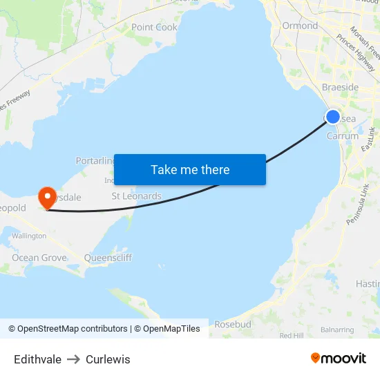Edithvale to Curlewis map