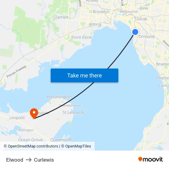 Elwood to Curlewis map