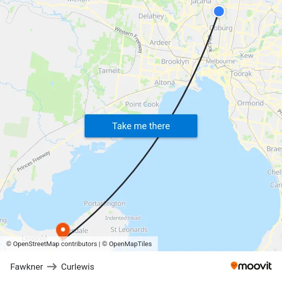 Fawkner to Curlewis map
