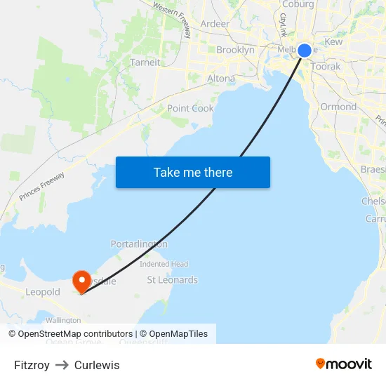 Fitzroy to Curlewis map