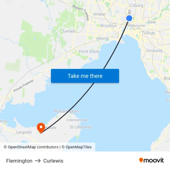 Flemington to Curlewis map