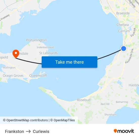 Frankston to Curlewis map