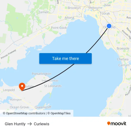Glen Huntly to Curlewis map