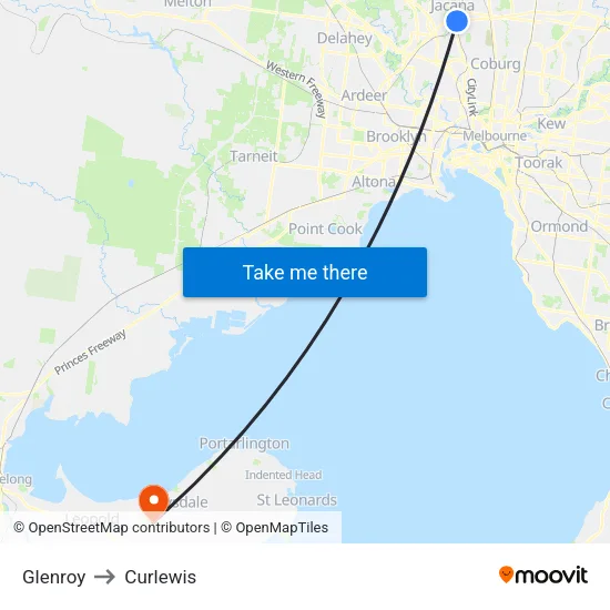 Glenroy to Curlewis map