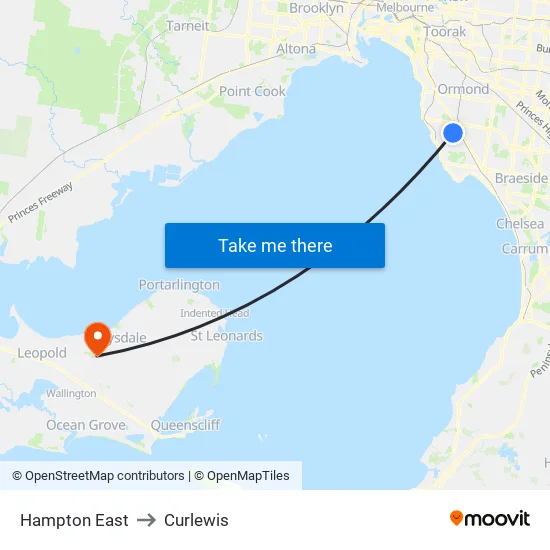 Hampton East to Curlewis map