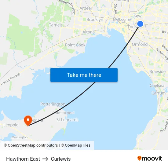 Hawthorn East to Curlewis map