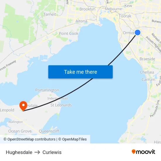 Hughesdale to Curlewis map