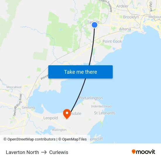 Laverton North to Curlewis map