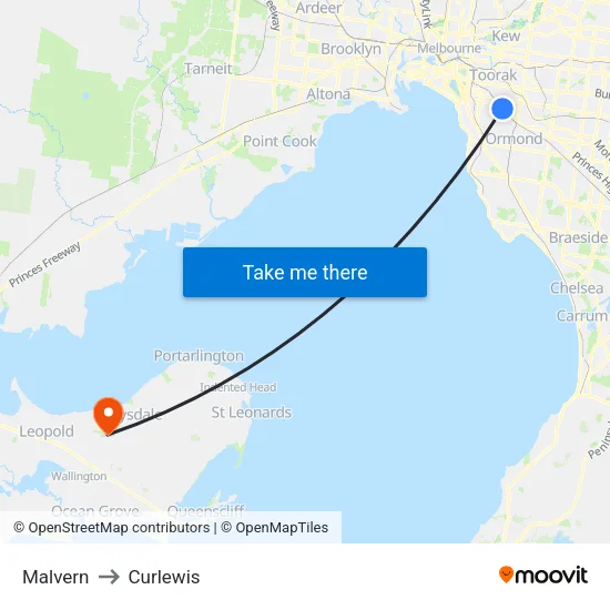 Malvern to Curlewis map