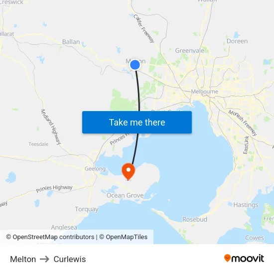 Melton to Curlewis map