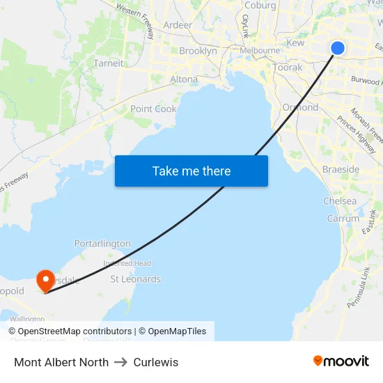Mont Albert North to Curlewis map