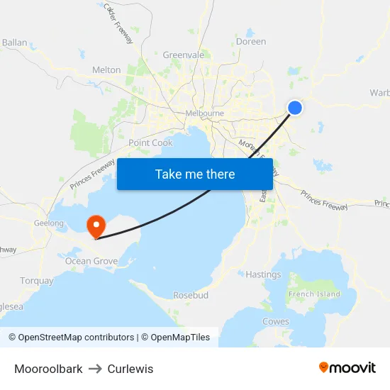 Mooroolbark to Curlewis map