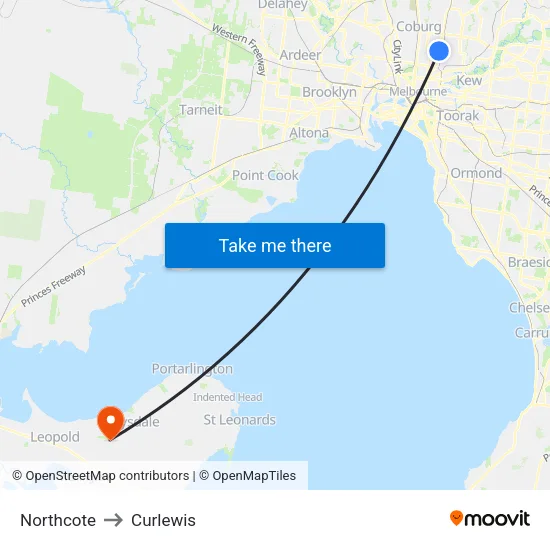 Northcote to Curlewis map