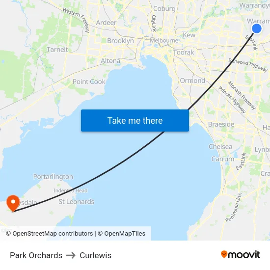 Park Orchards to Curlewis map