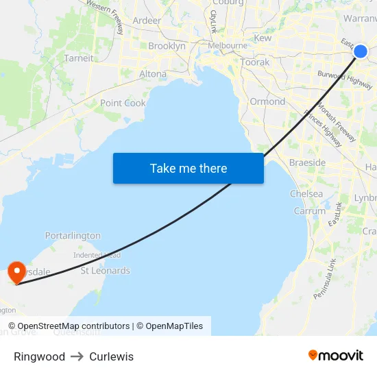 Ringwood to Curlewis map