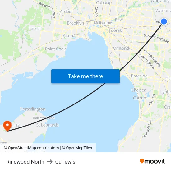 Ringwood North to Curlewis map