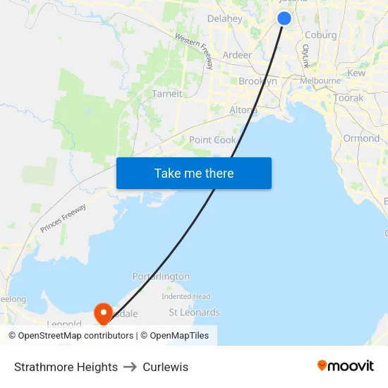 Strathmore Heights to Curlewis map