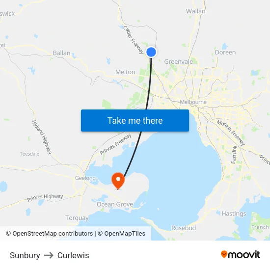 Sunbury to Curlewis map