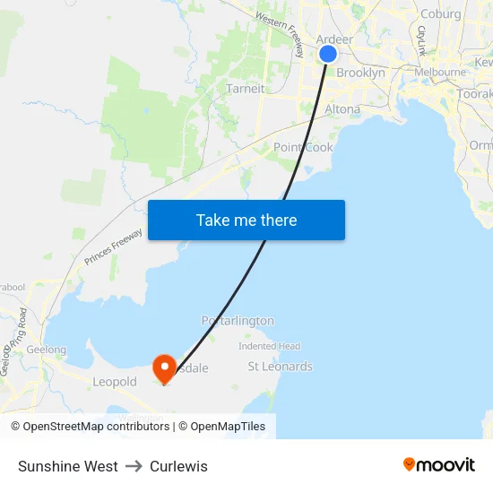 Sunshine West to Curlewis map