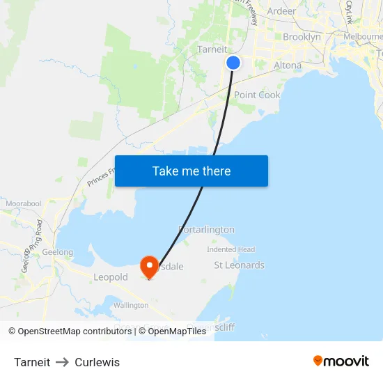 Tarneit to Curlewis map