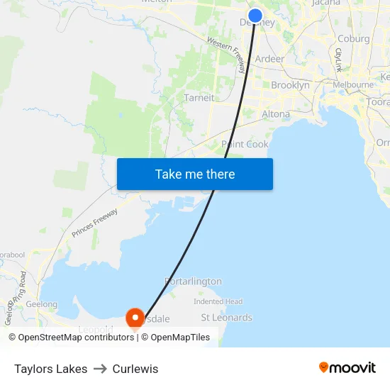 Taylors Lakes to Curlewis map