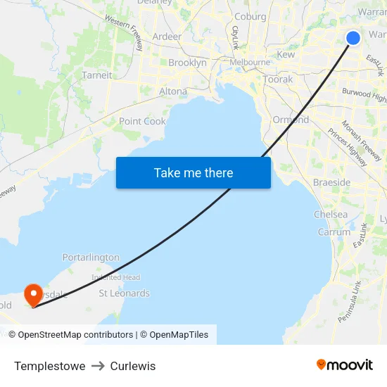 Templestowe to Curlewis map