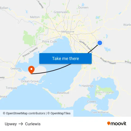 Upwey to Curlewis map